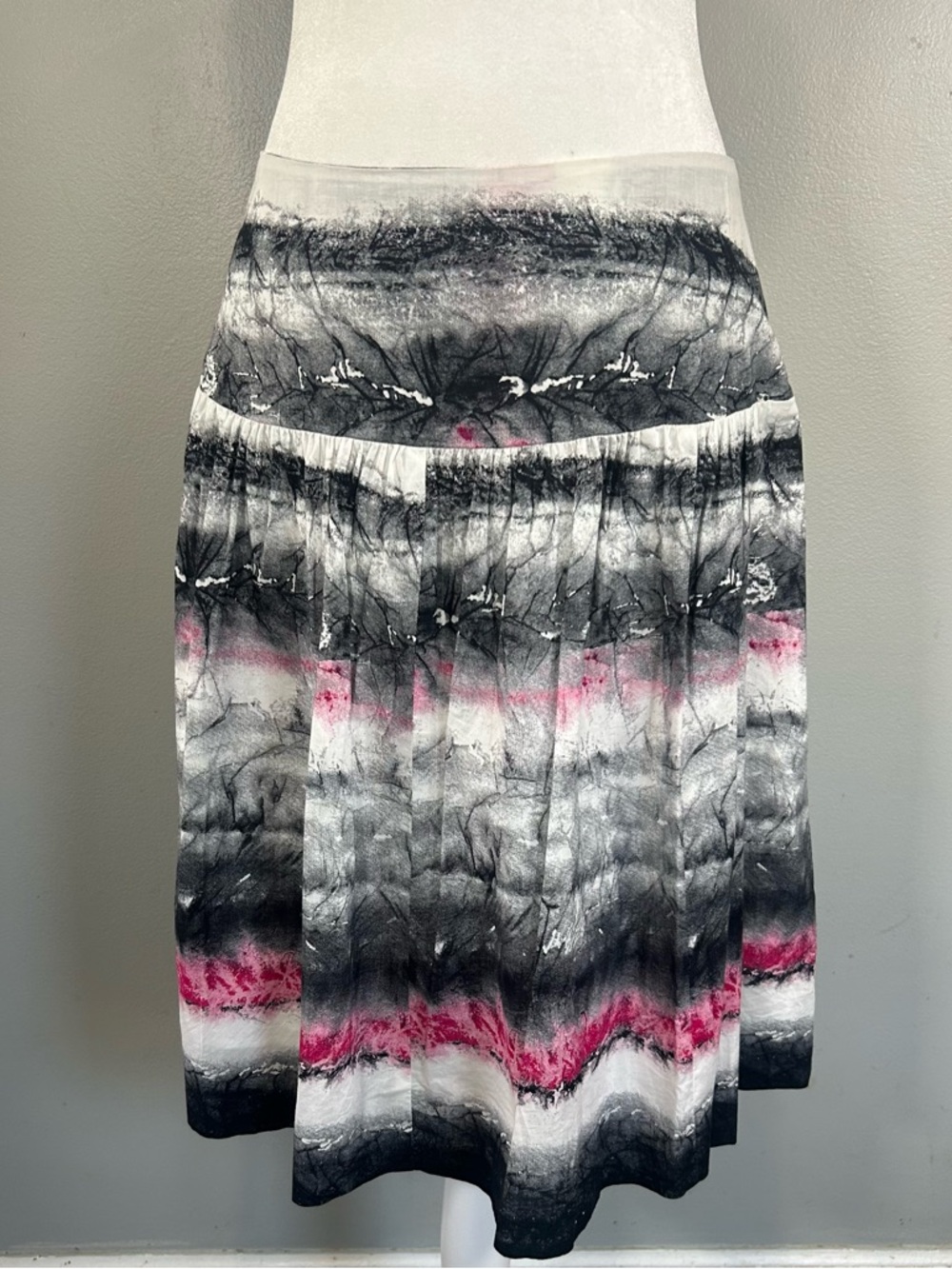 Karen Kane Black, White & Pink A-Line Midi Skirt Boho Whimsy Festival 3/$30